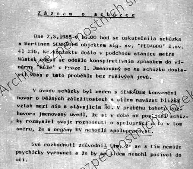 Martin Semrád, krycí jméno PEDAGOG – registrační číslo 41236, číslo svazku 786942, Zdroj: ABS